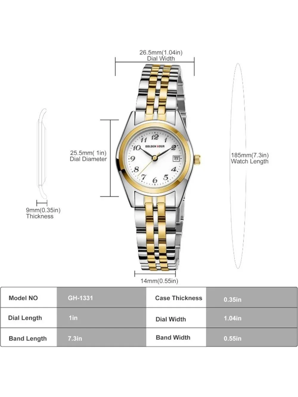 Womens Silver Gold Analog Quartz Stainless Steel Band Easy Reader Bracelet Watch